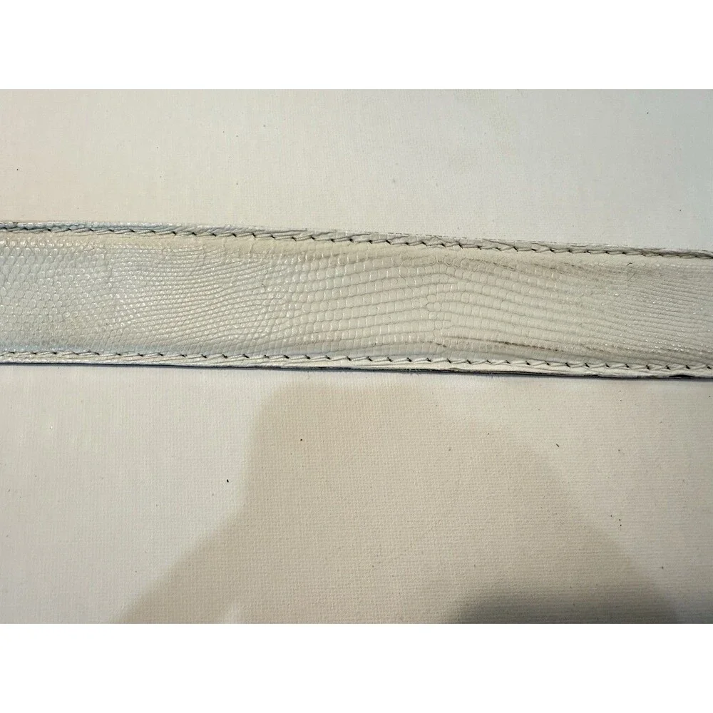 L.E.N Lifestyle White Genuine LIZARD Leather Sz 45 BELT Handcrafted USA Italy